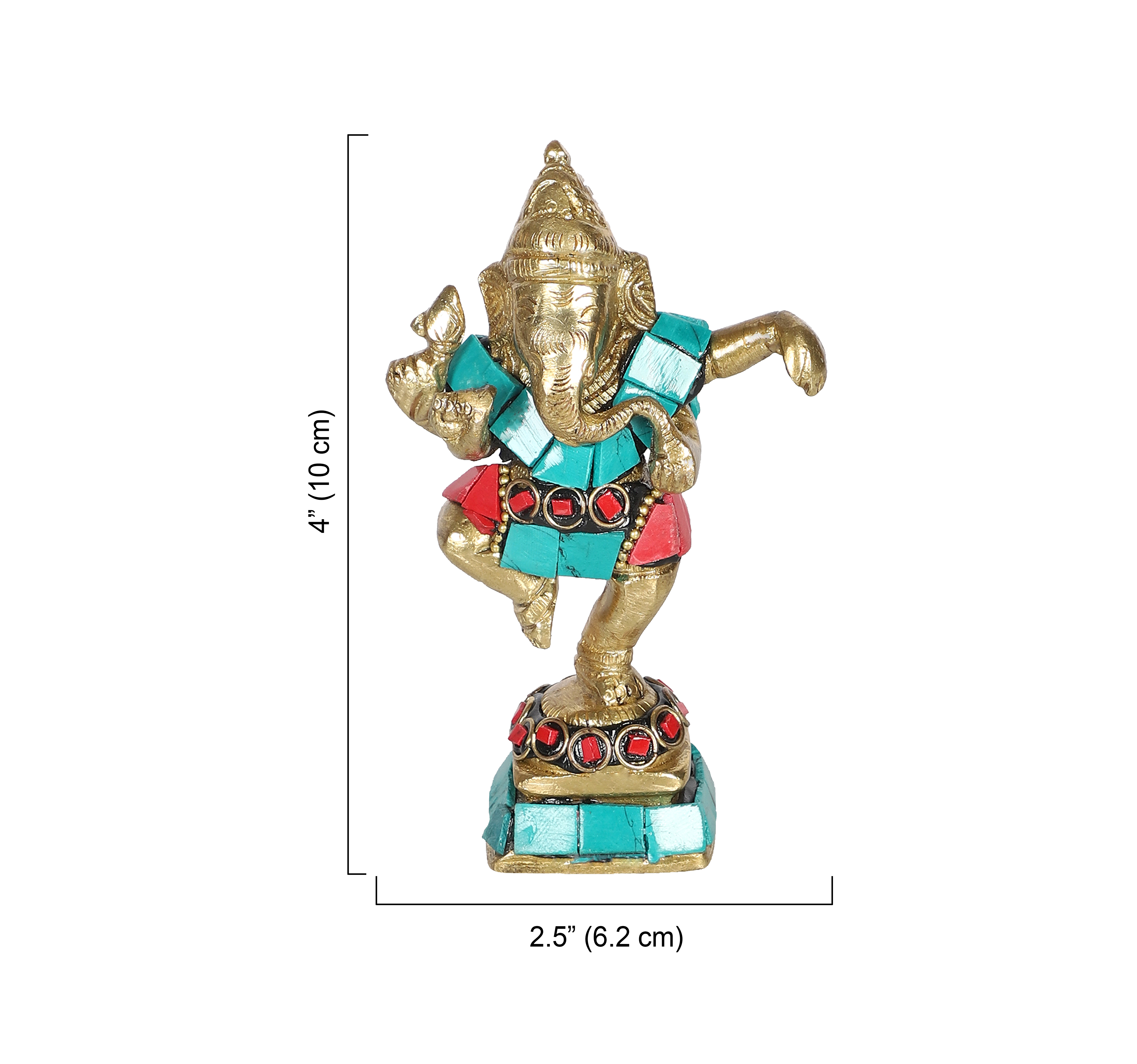 Gemstone Work 4 Inches Brass Dancing Ganesha Statue, Brass Ganesha Idol