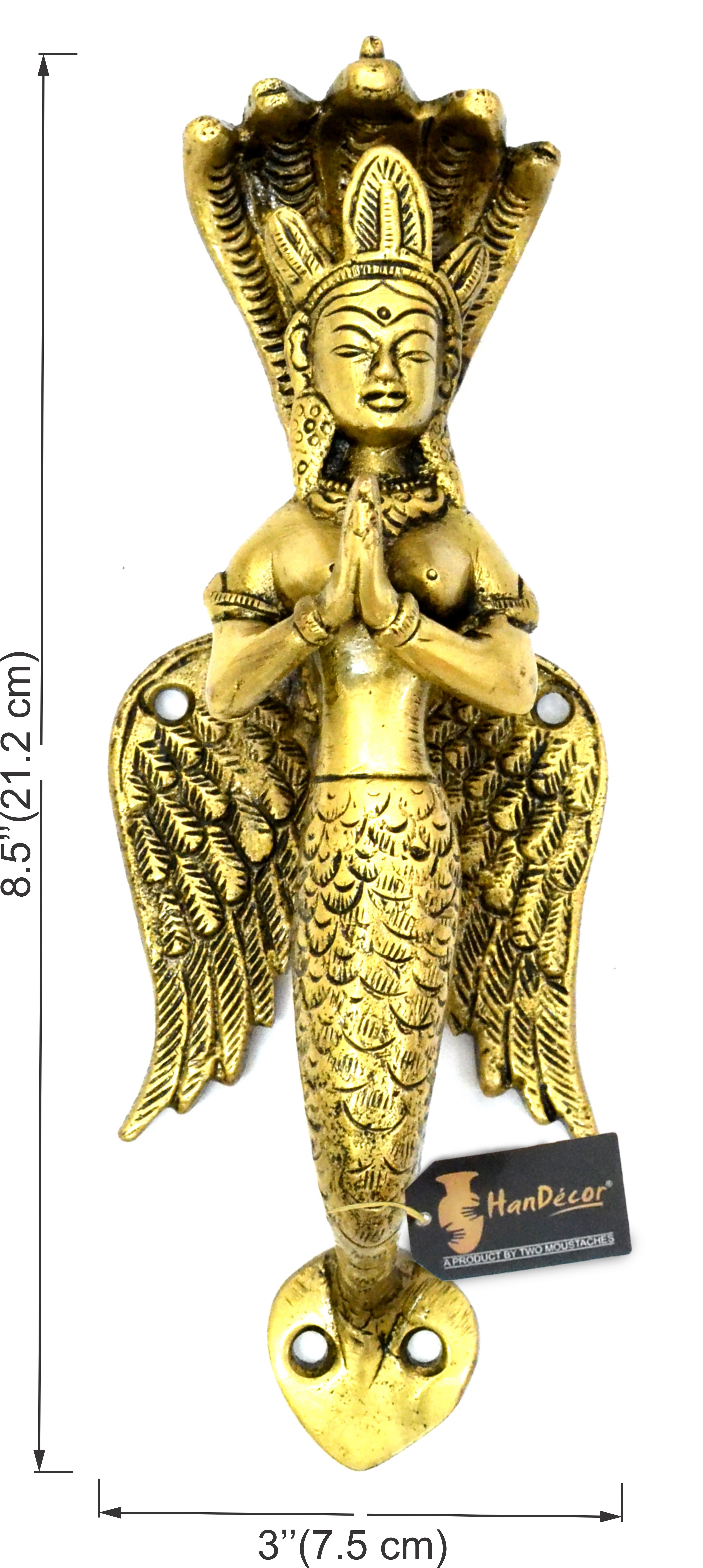 8.5 Inches Nagkanya Design Brass Door Handle