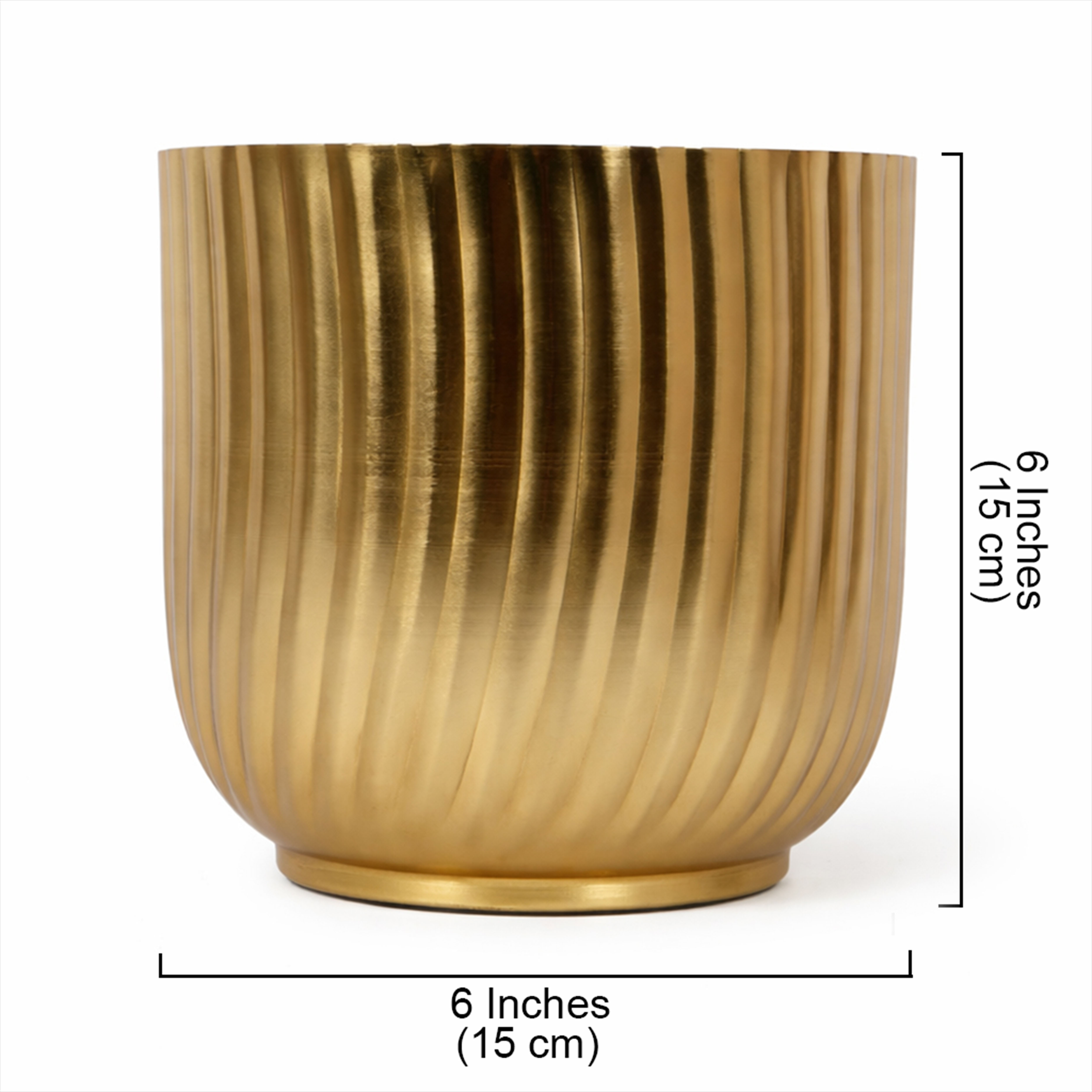 6 Inches Ribbed Gold Finish Metal Flowers Vase