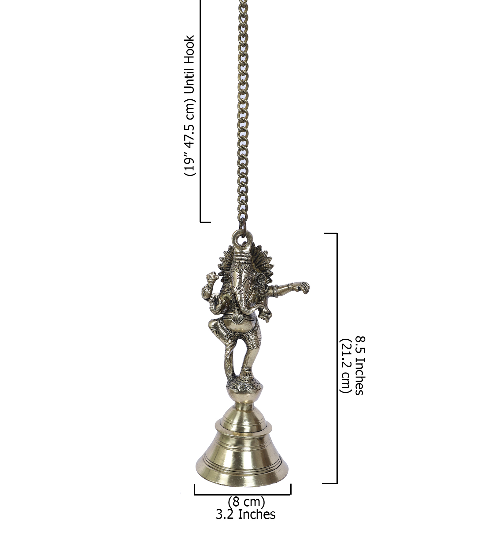 Vintage Brass Temple Bell with Dancing Ganesha On Chain